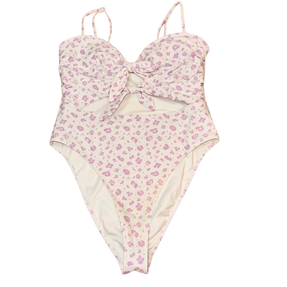 Forever 21 lavender & white cheetah print one-piece bathing suit - size L
